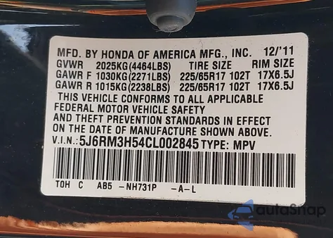 2012 Honda Cr-V Ex z USA, uszkodzony, nr VIN 5J6RM3H54CL002845